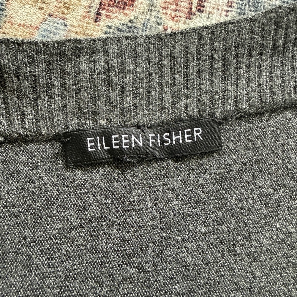 Eileen Fisher Charcoal Gray Waterfall‎ Open Front Cardigan Womens L Drape Knit - Picture 6 of 7